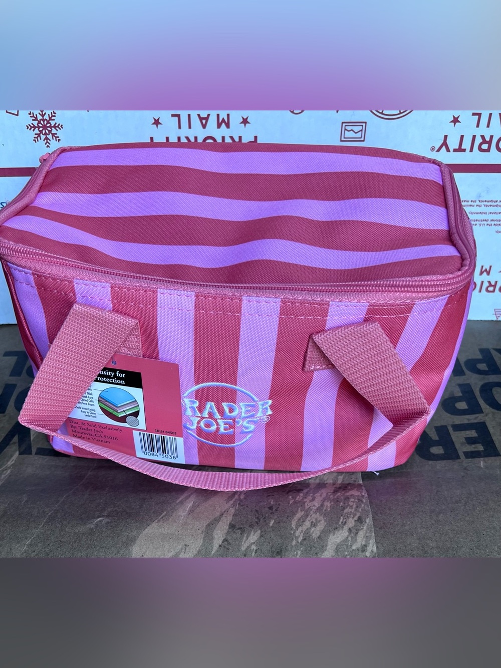 NWT Trader Joe's Mini Insulated Pink Stripe Tote